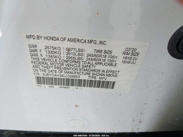 2020 ACURA MDX STANDARD 9
