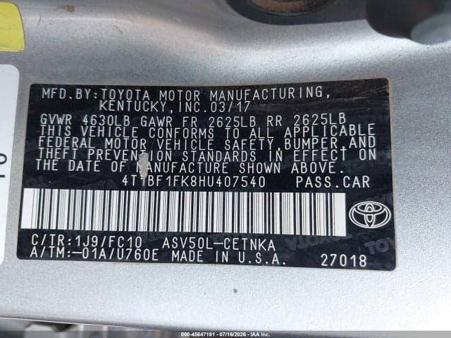 2017 TOYOTA CAMRY LE 9