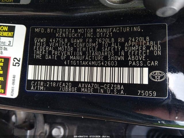 2021 TOYOTA CAMRY SE 9