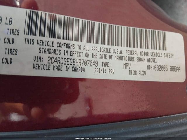 2017 DODGE GRAND CARAVAN GT 9