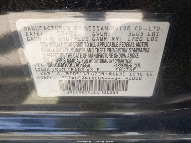 2020 NISSAN VERSA S XTRONIC CVT 9