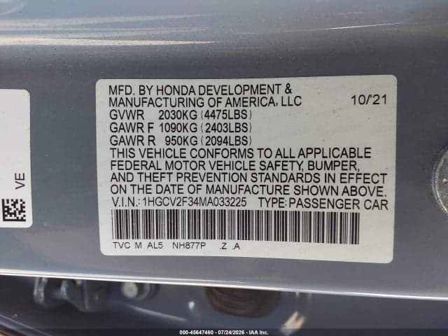 2021 HONDA ACCORD SPORT 2.0T 9