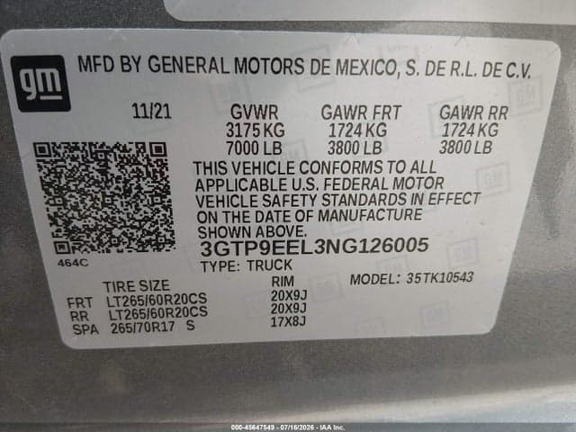 2022 GMC SIERRA 1500 LIMITED 4WD SHORT BOX AT4 9