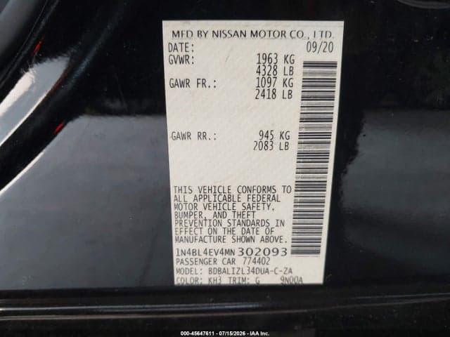 2021 NISSAN ALTIMA SL FWD 9