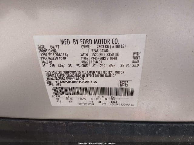 2017 FORD EXPLORER XLT 9