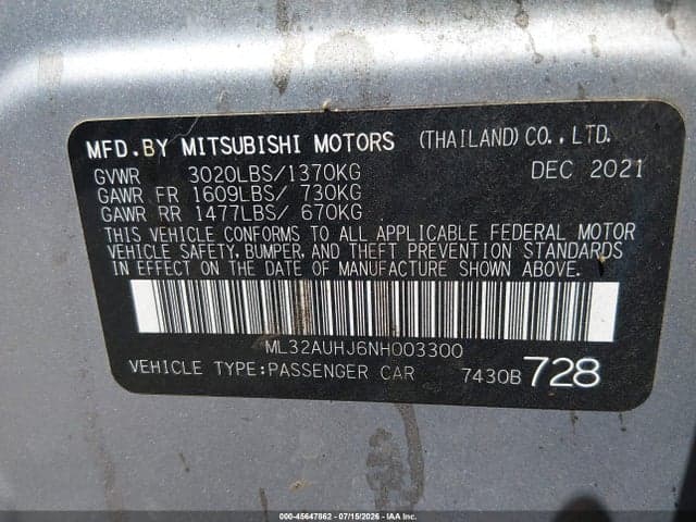 2022 MITSUBISHI MIRAGE ES/LE 9