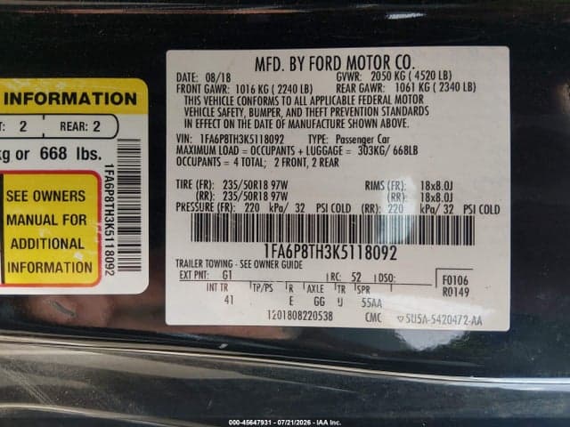 2019 FORD MUSTANG ECOBOOST PREMIUM 9