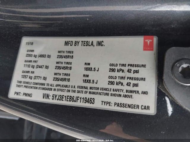 2018 TESLA MODEL 3 LONG RANGE/PERFORMANCE 9