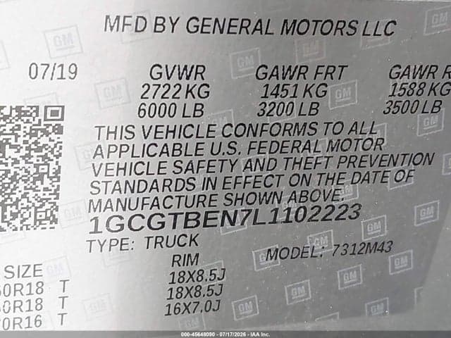 2020 CHEVROLET COLORADO 4WD SHORT BOX WT 9