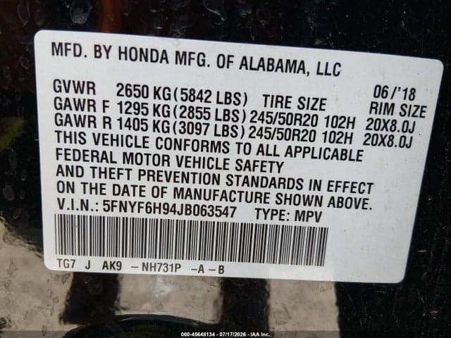 2018 HONDA PILOT TOURING 9