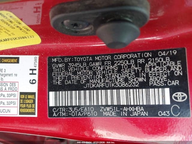 2019 TOYOTA PRIUS XLE 9