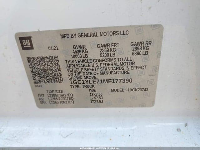 2021 CHEVROLET SILVERADO 2500HD 4WD STANDARD BED WT 9