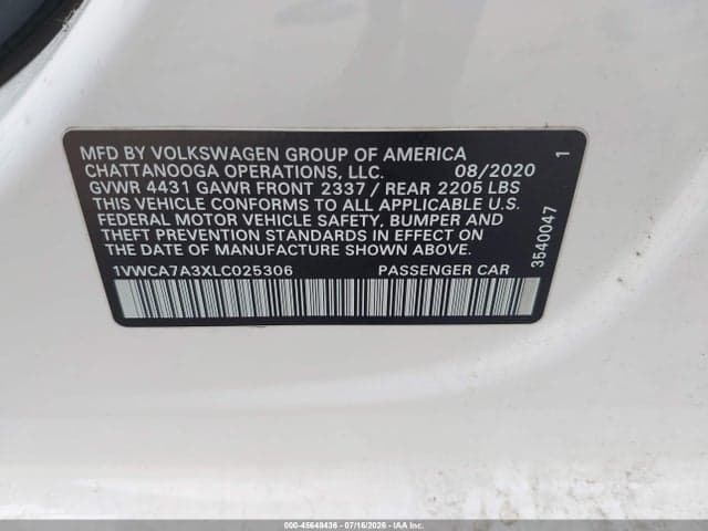 2020 VOLKSWAGEN PASSAT 2.0T SEL 9