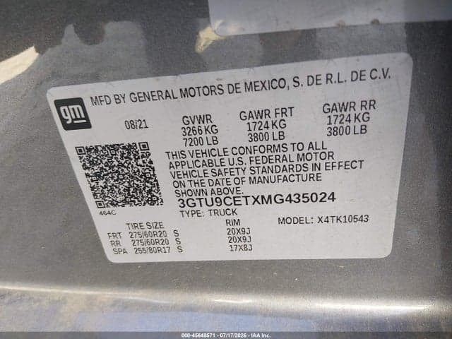 2021 GMC SIERRA 1500 4WD SHORT BOX ELEVATION 9