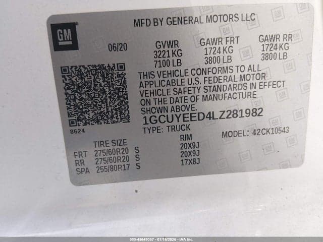 2020 CHEVROLET SILVERADO 1500 4WD SHORT BED RST 9