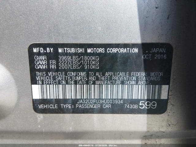 2017 MITSUBISHI LANCER ES 9