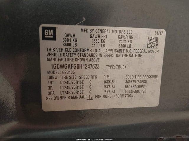 2017 CHEVROLET EXPRESS 2500 WORK VAN 9