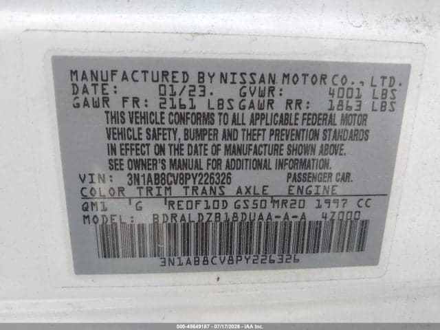 2023 NISSAN SENTRA SV XTRONIC CVT 10