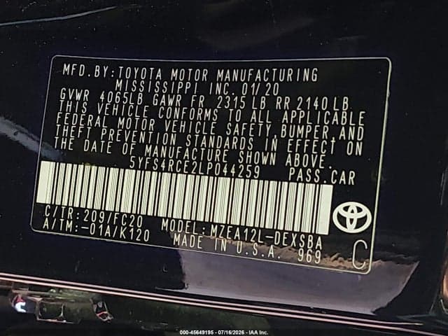 2020 TOYOTA COROLLA SE 9