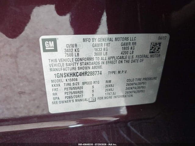 2017 CHEVROLET SUBURBAN LT 9