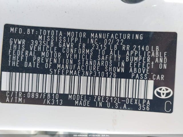 2022 TOYOTA COROLLA LE 9