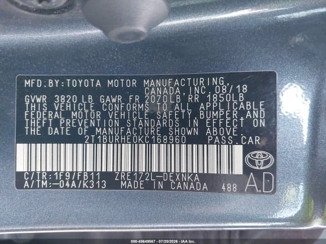 2019 TOYOTA COROLLA LE 9
