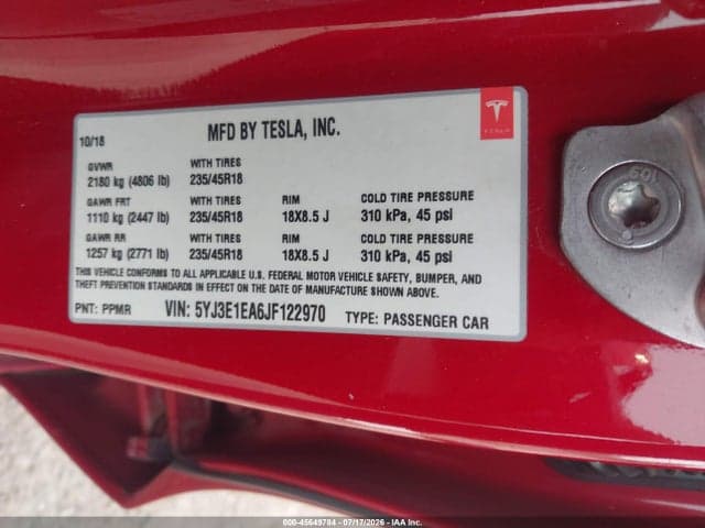 2018 TESLA MODEL 3 LONG RANGE/MID RANGE 9