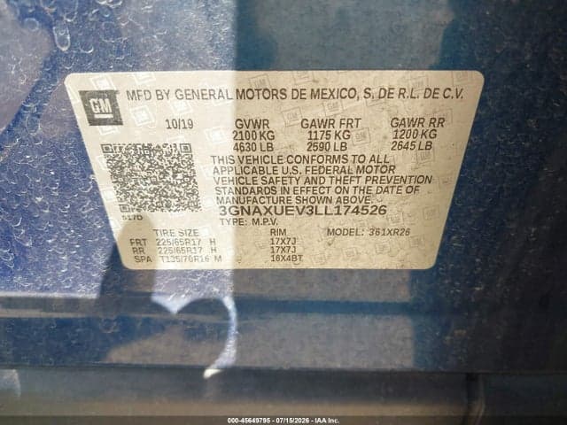 2020 CHEVROLET EQUINOX AWD LT 1.5L TURBO 9