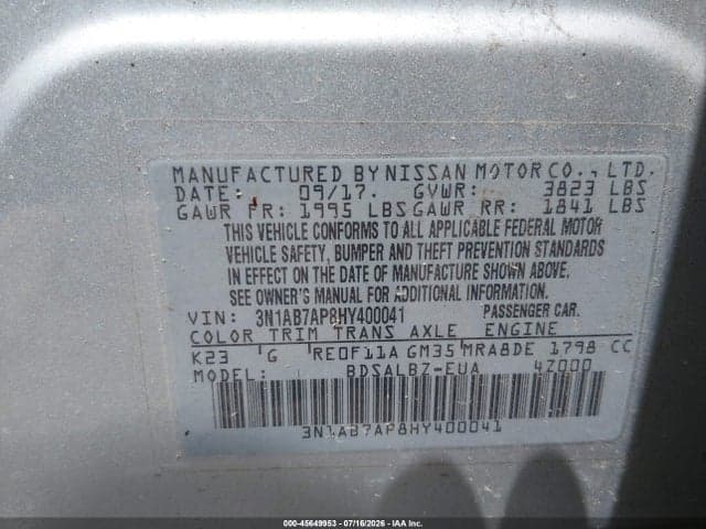 2017 NISSAN SENTRA S 9