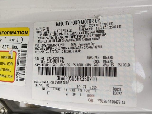 2017 FORD FUSION ENERGI TITANIUM 9