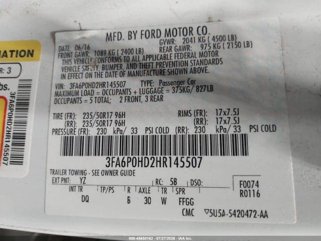 2017 FORD FUSION SE 9