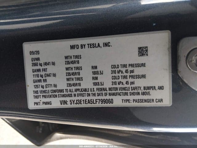 2020 TESLA MODEL 3 STANDARD RANGE PLUS REAR-WHEEL DRIVE/STANDARD RANGE REAR-WHEEL DRIVE 9