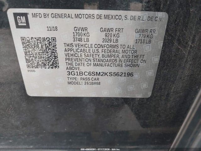 2019 CHEVROLET CRUZE LS 9