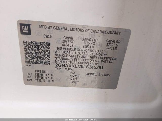 2020 CHEVROLET EQUINOX FWD LT 1.5L TURBO 9