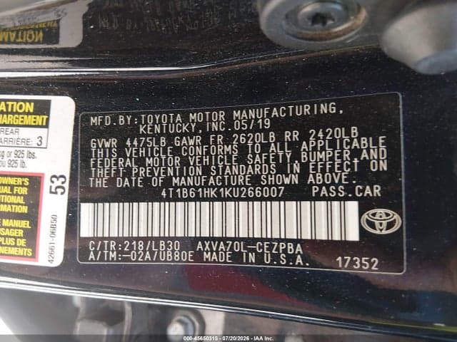 2019 TOYOTA CAMRY XSE 9