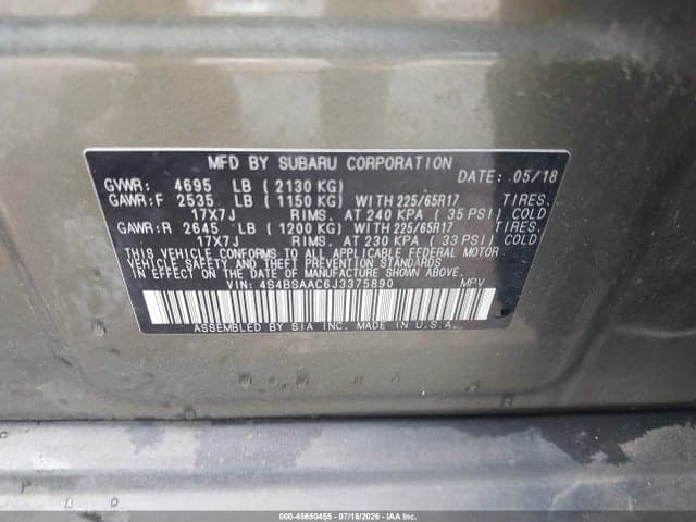 2018 SUBARU OUTBACK 2.5I 9