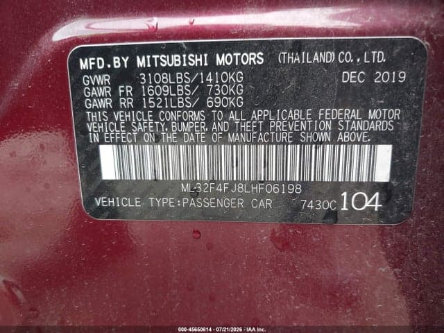 2020 MITSUBISHI MIRAGE G4 LE 9