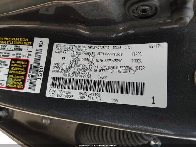 2017 TOYOTA TUNDRA SR5 5.7L V8 9