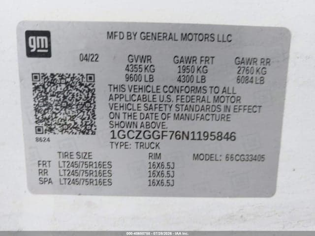 2022 CHEVROLET EXPRESS CARGO RWD 3500 REGULAR WHEELBASE WT 9