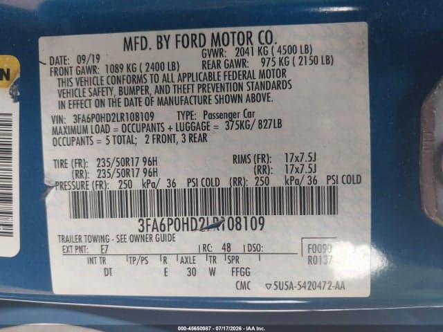 2020 FORD FUSION SE 9