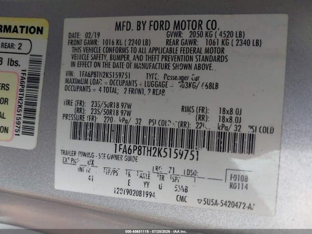 2019 FORD MUSTANG ECOBOOST PREMIUM 9