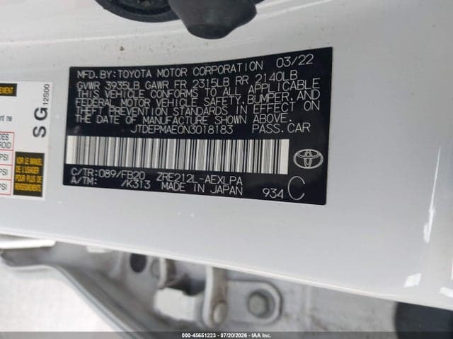 2022 TOYOTA COROLLA LE 9
