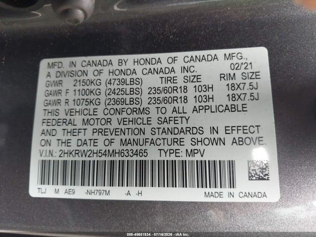 2021 HONDA CR-V AWD EX 9