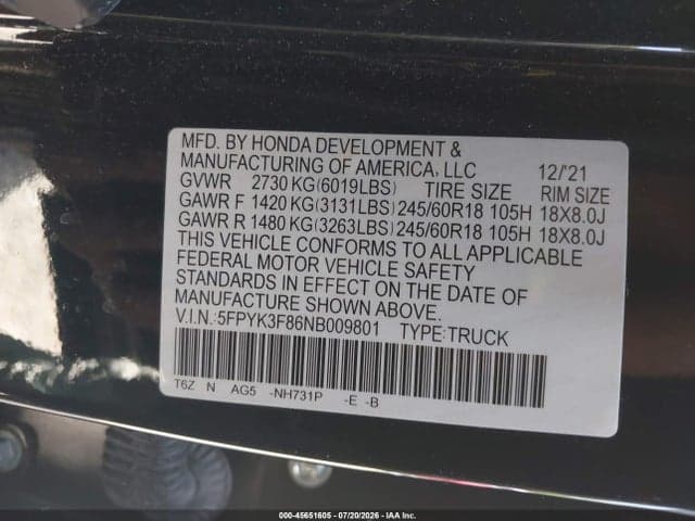 2022 HONDA RIDGELINE BLACK EDITION 9