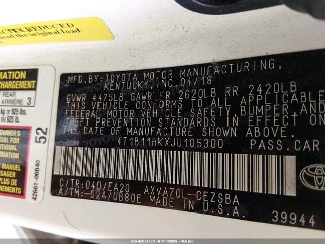 2018 TOYOTA CAMRY SE 10