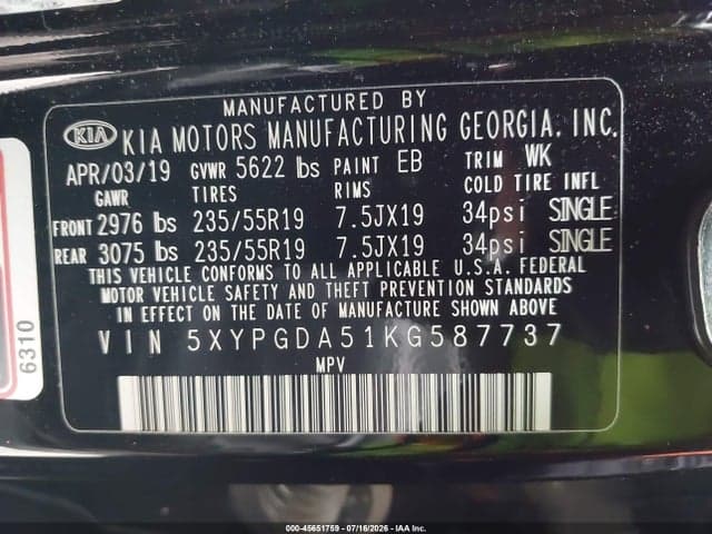 2019 KIA SORENTO 3.3L S 9