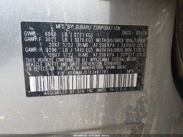 2019 SUBARU ASCENT LIMITED 9