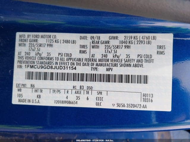 2018 FORD ESCAPE SE 9