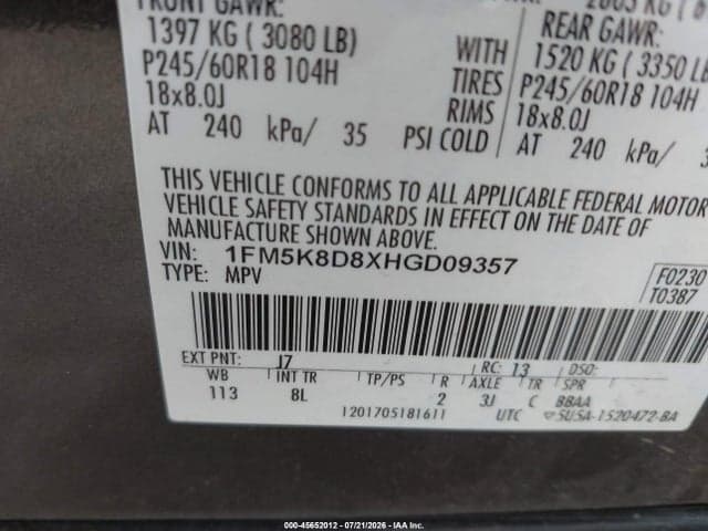 2017 FORD EXPLORER XLT 9