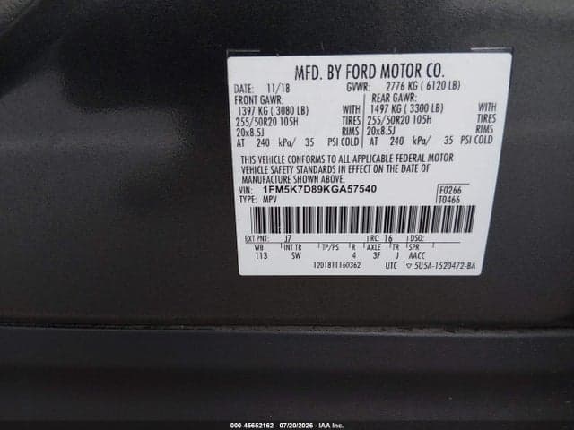 2019 FORD EXPLORER XLT 9